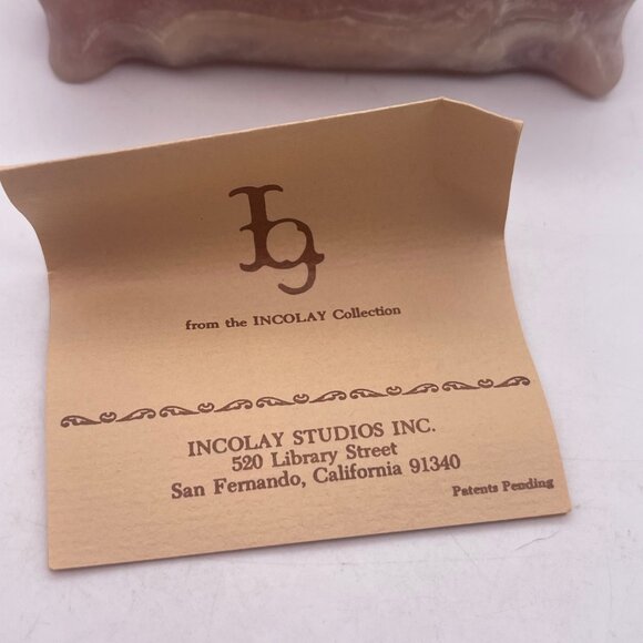 Vintage Genuine INCOLAY STONE Jewelry Trinket Box Pink Birds Bath 4.5" A9 - Picture 5 of 13